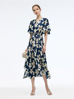 Batwing Sleeve V-Neck Women Asymmetric Hem Maxi Dress GOELIA