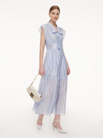 Tencel Acetate Blend Ruffle Cap Sleeve Women Maxi Dress With Ribbon GOELIA