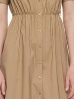 Cotton Blend Women Midi Shirt Dress With Leather Belt GOELIA