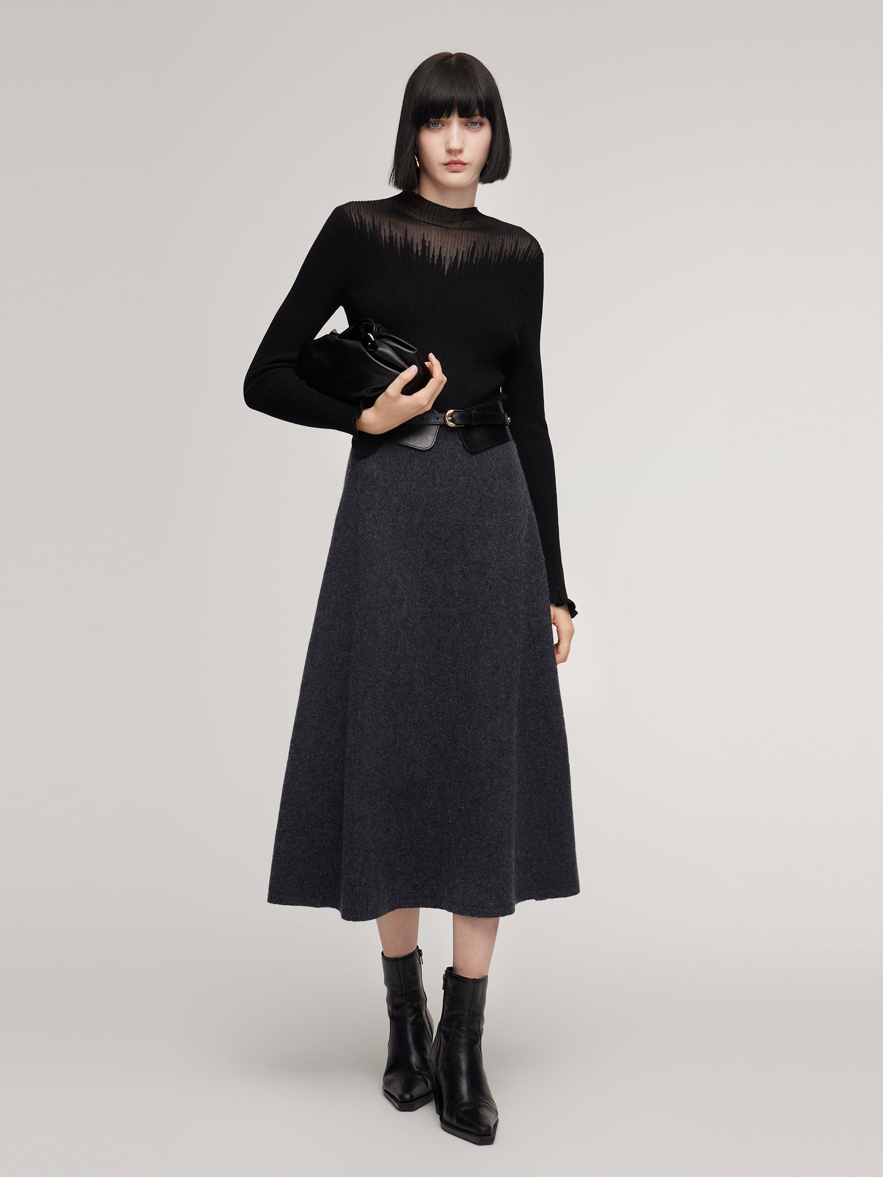 100% Wool A-Line Women Flared Skirt GOELIA