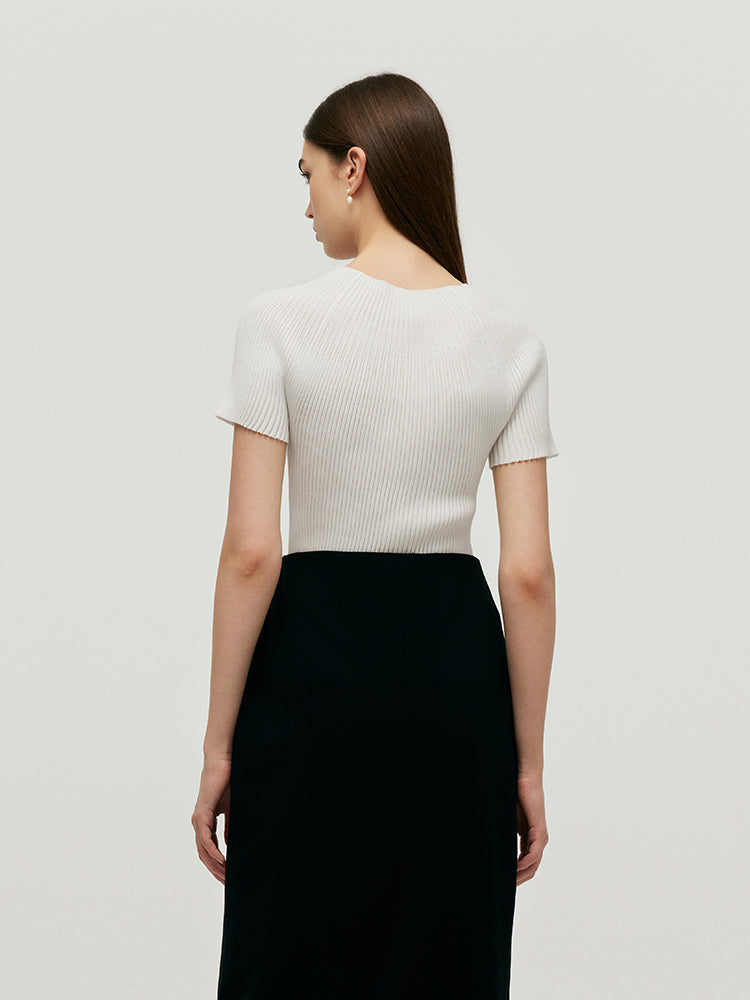 Tencel Wool Blend Mock Neck Women Knit Top