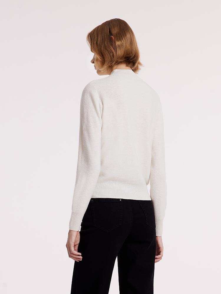 White Wool Sequins Seamless Mock Neck Women Sweater GOELIA
