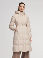Windproof Hooded Goose Down Coat With Belt GOELIA