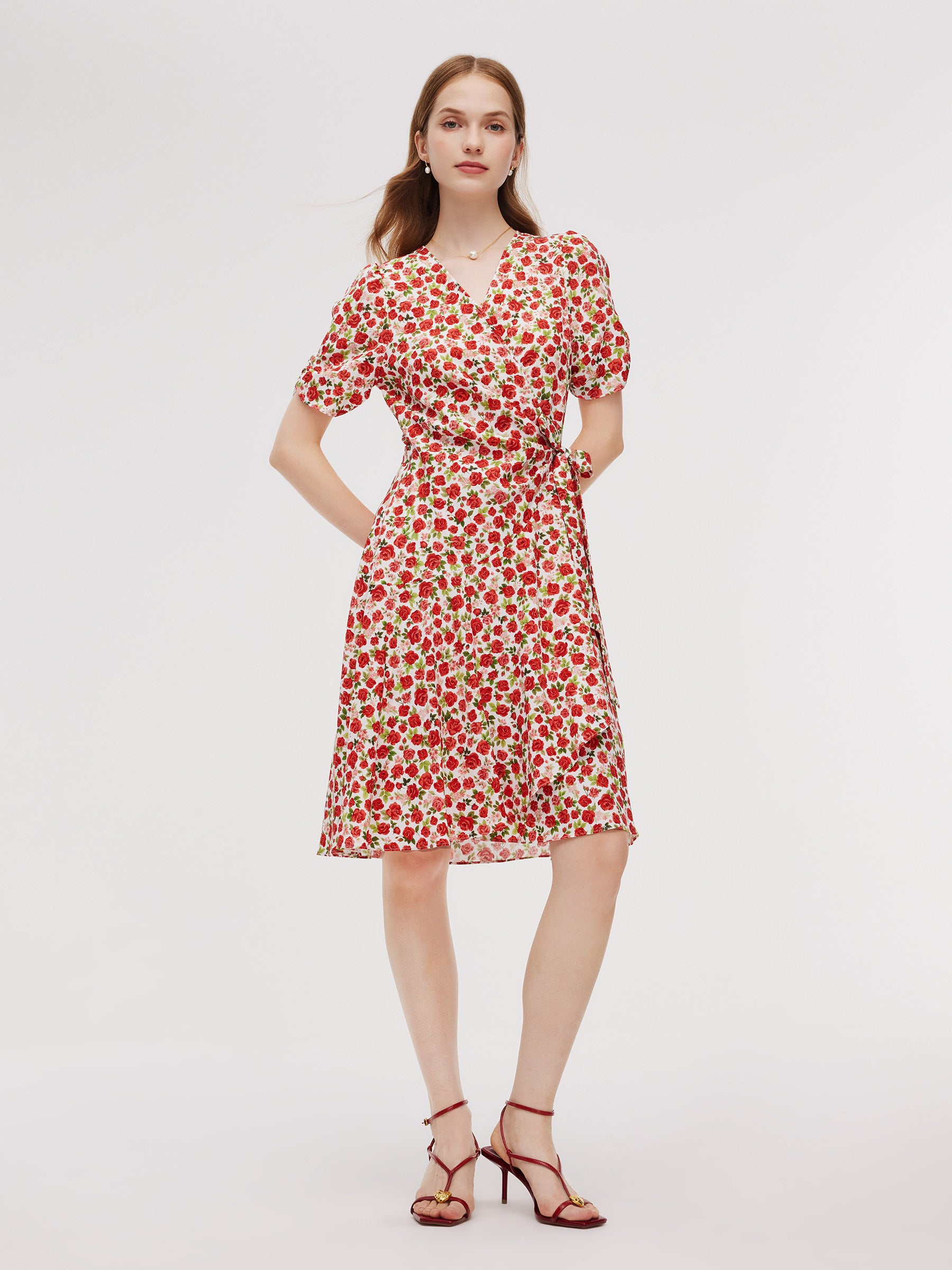 Tencel And Linen Blend Women Rose Print Midi Dress – GOELIA