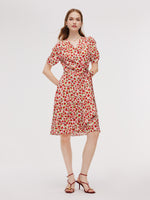 Tencel And Linen Blend Women Rose Print Midi Dress GOELIA