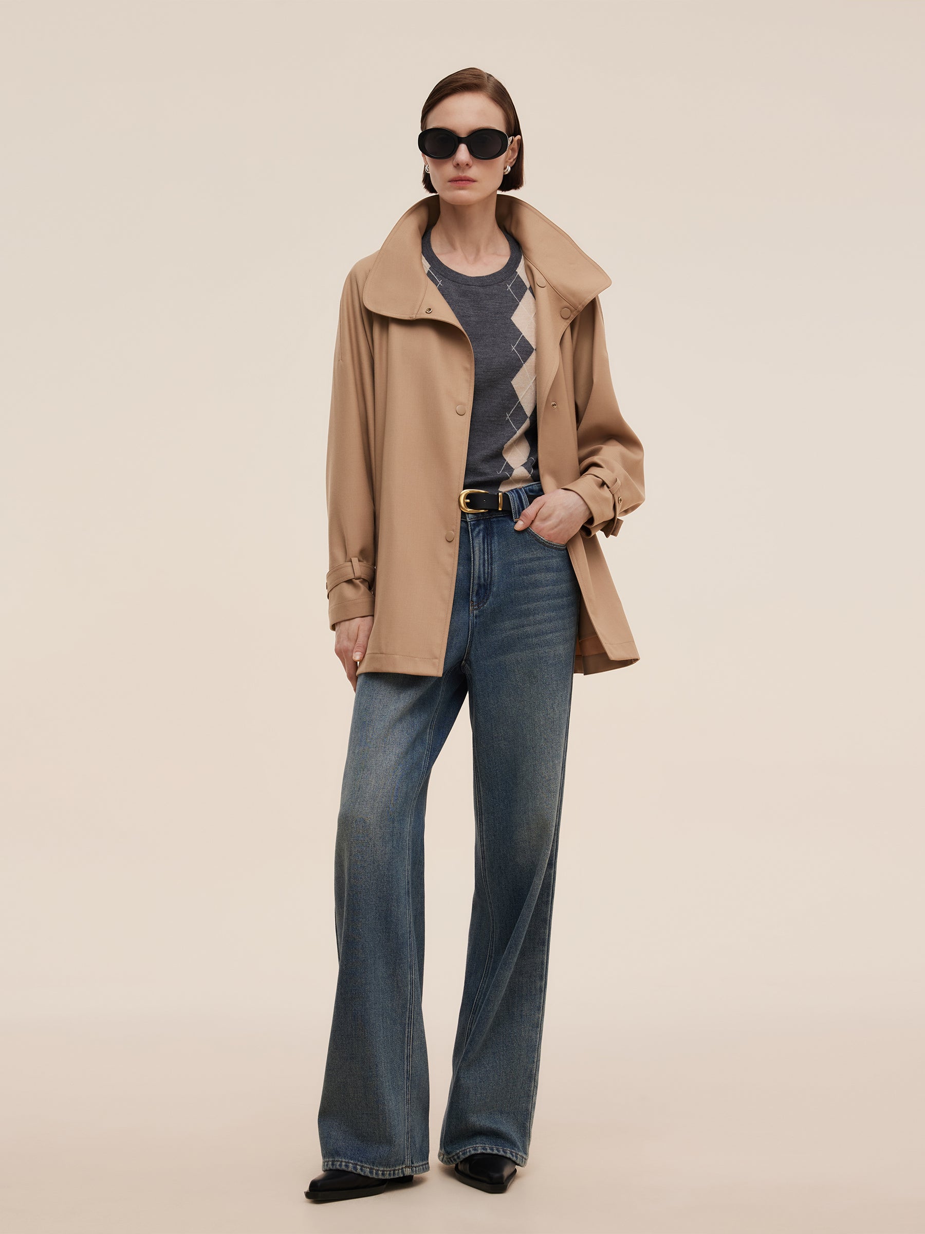 100% Worsted Wool Women Trench Coat GOELIA