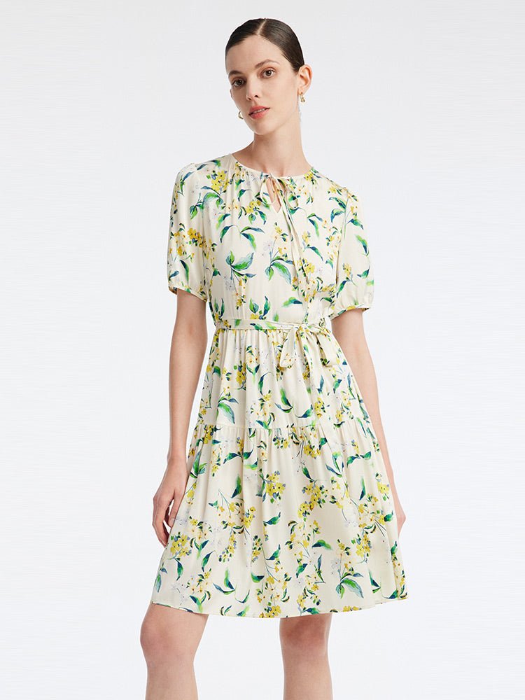 19-Momme Silk Floral Dress GOELIA