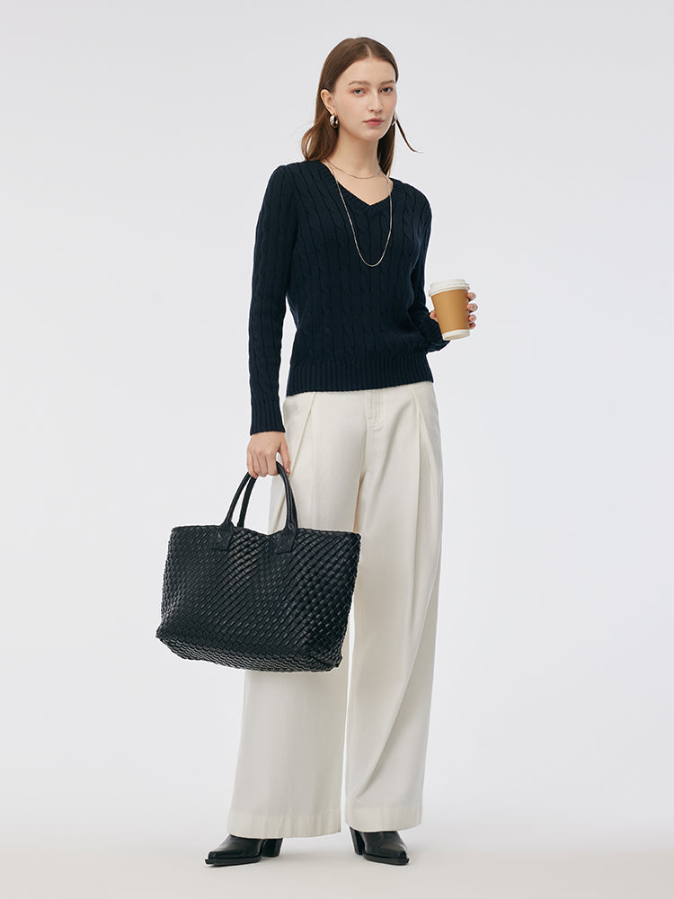 100% Cotton Cable Knit Women Sweater GOELIA