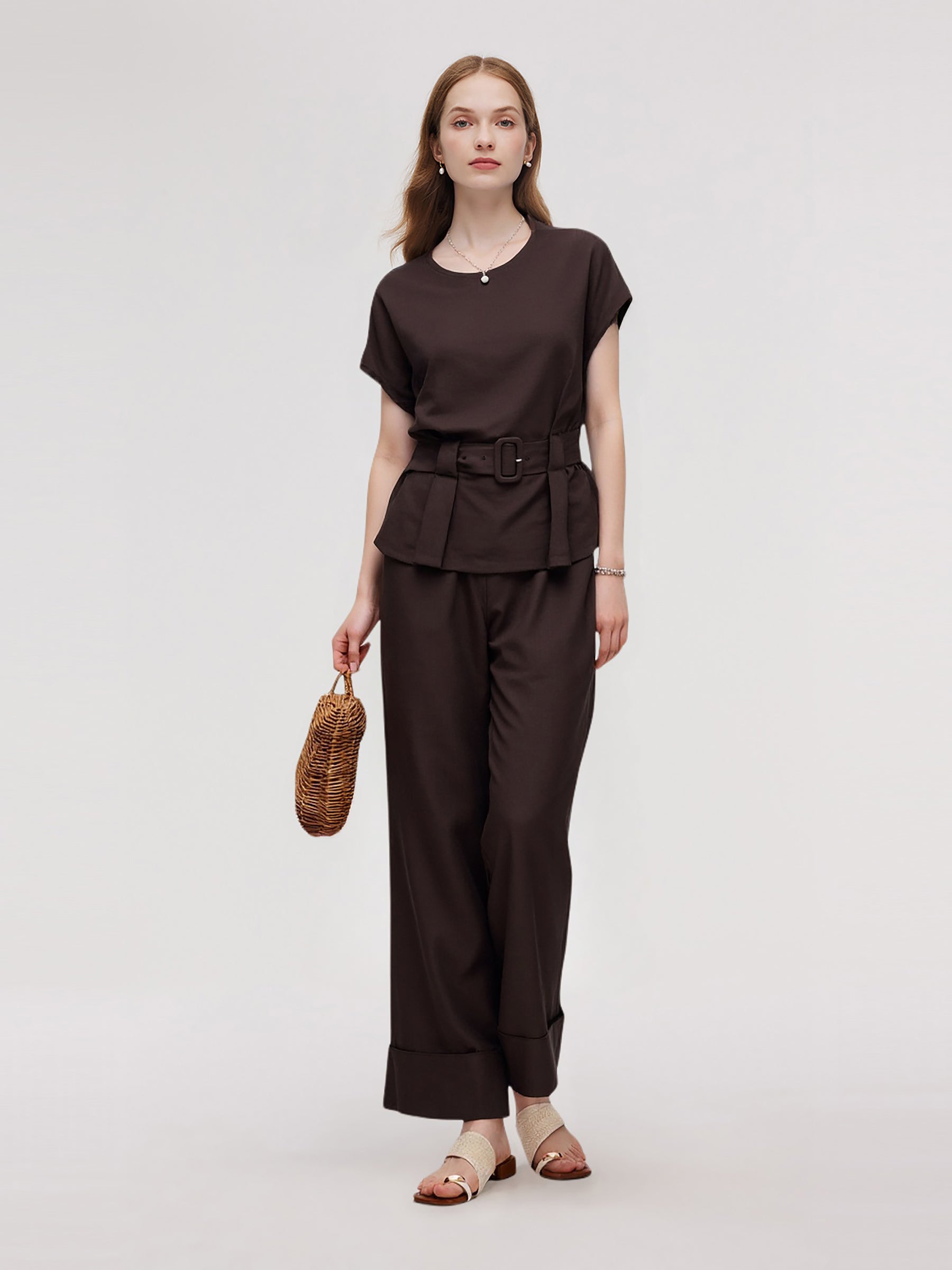 100% Linen Blouse And Pants Two-Piece Set GOELIA
