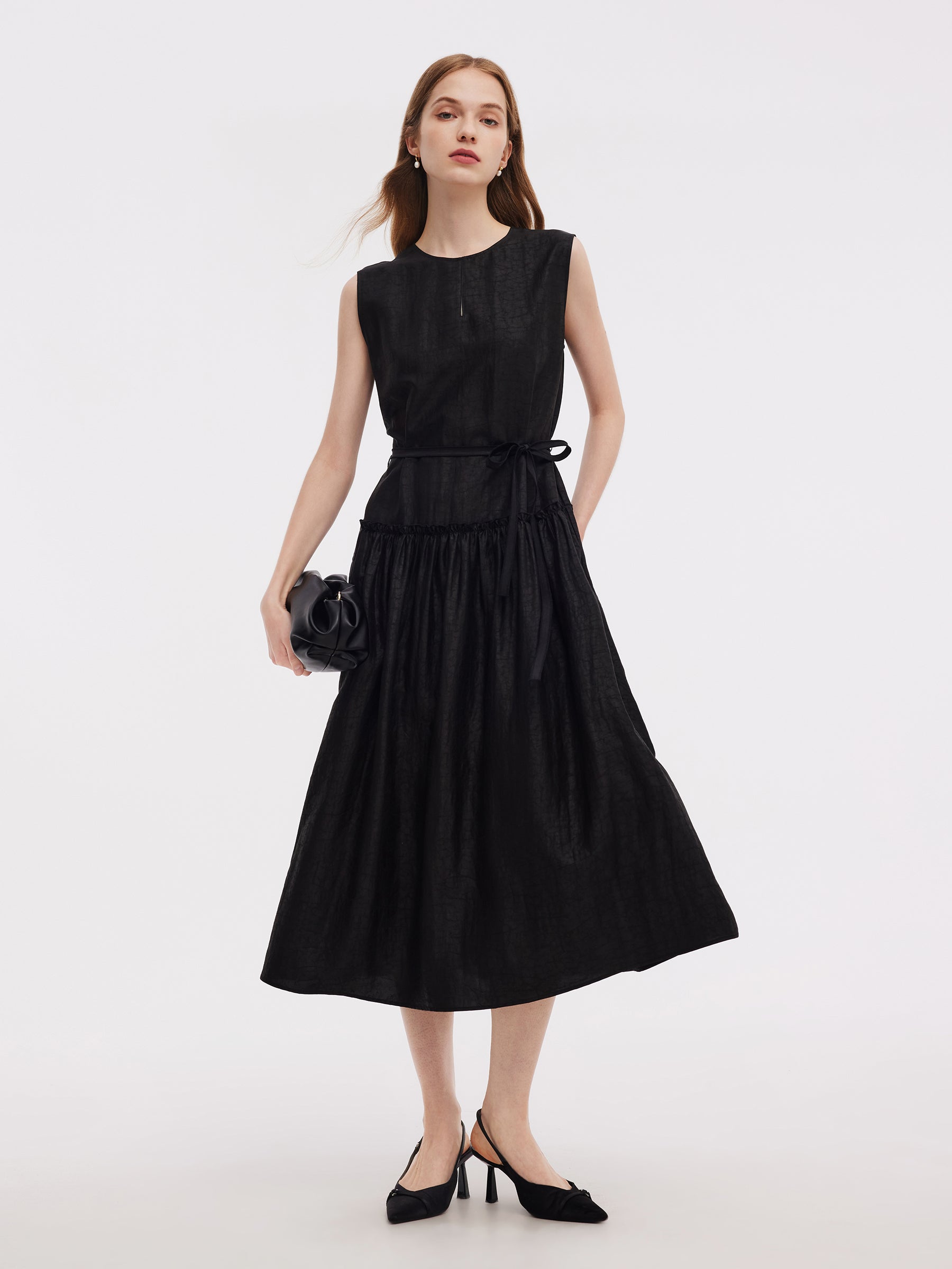 18MM Xiang Yun Silk Sleeveless Women Self-Tie Belt Maxi Dress GOELIA