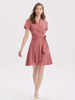 V-neck Notched Lapel Lace-Up Mini Dress GOELIA