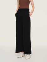 Wool Blend Drawstring Waist Women Straight Leg Knit Pants GOELIA