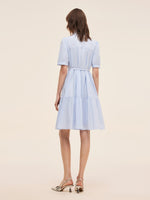 100% Cotton Women Puff Sleeve Mini Dress With Ribbon GOELIA