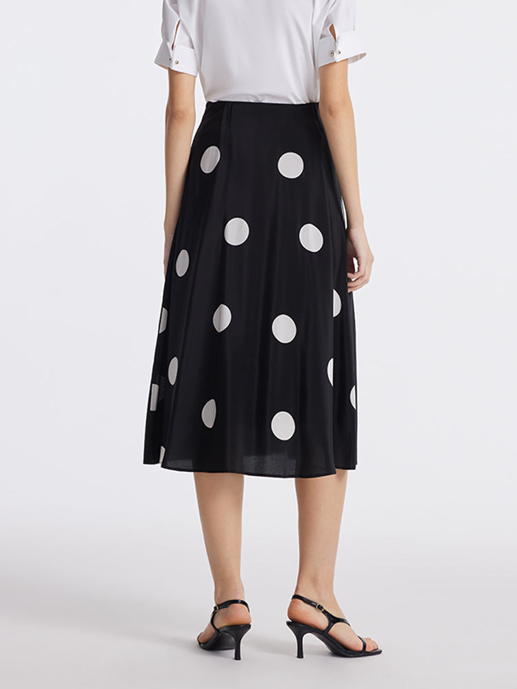 16 Momme Mulberry Silk Polka Dots Printed A-Line Women Half Skirt GOELIA
