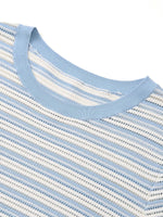 Lyocell Blend Blue And White Stripe Women Knit Top GOELIA