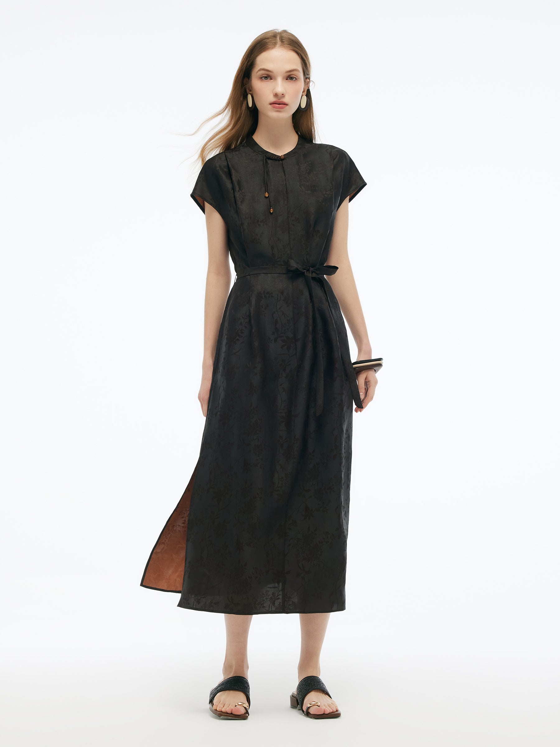 19MM Gambiered Canton Gauze Women Qipao Maxi Dress GOELIA