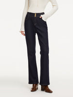 Denim High-Waisted Stretch Fleece Lined Women Micro-Flared Jeans GOELIA