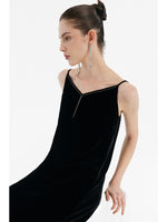 Silk Blend Spaghetti Strap Women Midi Velvet Dress GOELIA