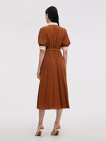 Tencel Acetate Blend Color Block Women Midi Dress GOELIA