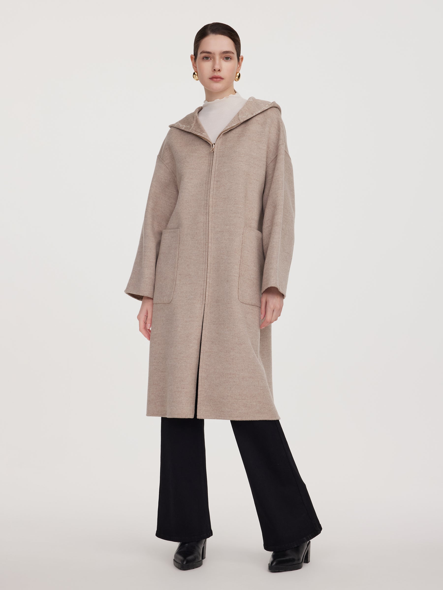 100% Wool Reversible Heady Print Women Hooded Overcoat GOELIA