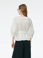 Boat Neck 3/4 Sleeve Women Blouse With Belt GOELIA