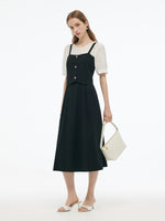 Tencel Blend Mock Layered Women A-Line Maxi Dress GOELIA