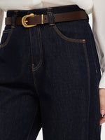 100% Cotton Denim Women Wide Leg Jeans With Belt GOELIA