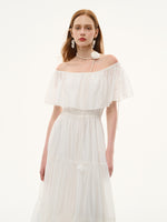 Tencel Blend Conovertible Neck Women Gathered Waist Maxi Dress With Floral Ribbon GOELIA