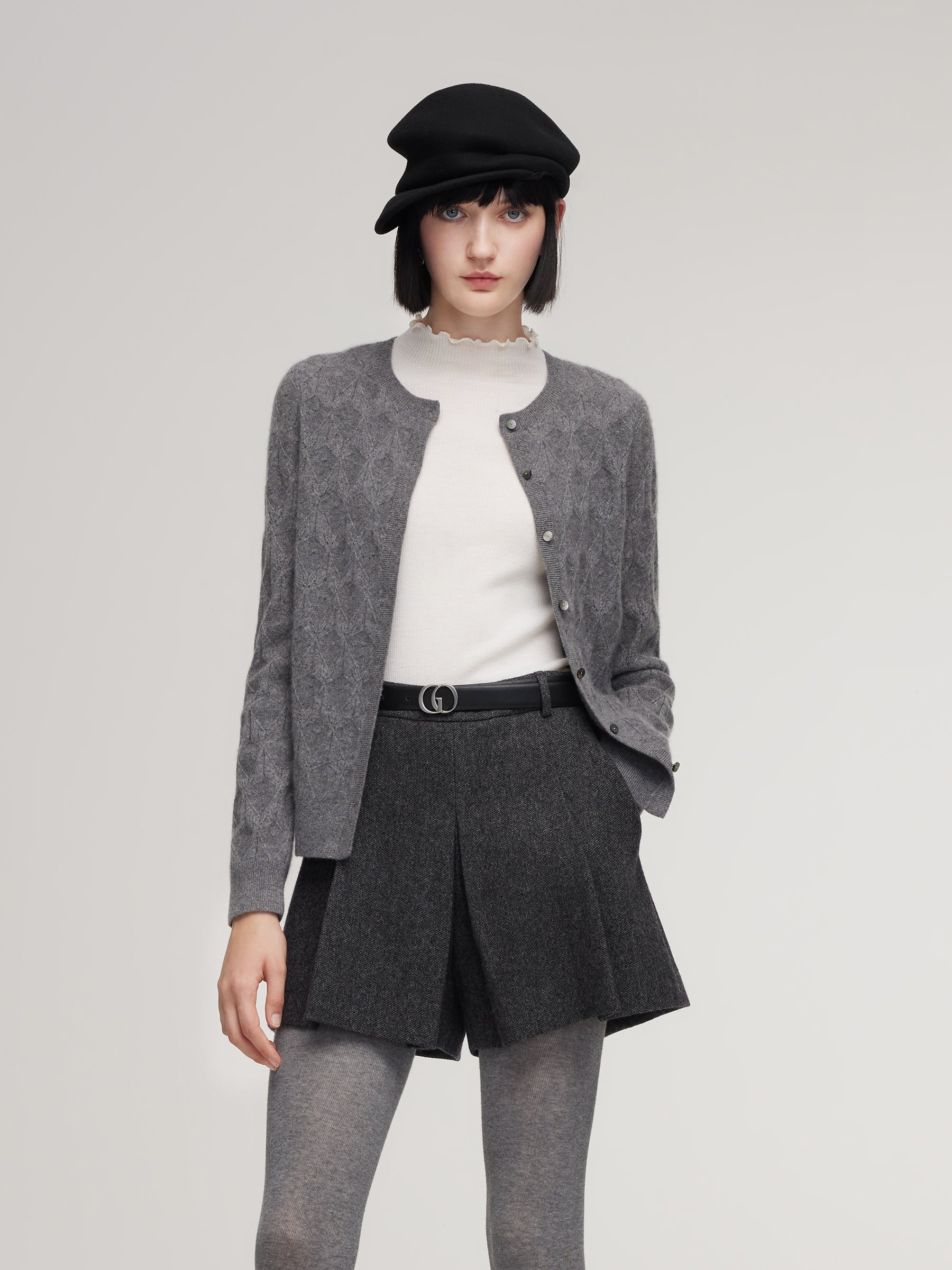 100% Cashmere Jacquard Women Cardigan GOELIA