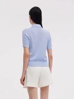 Tencel Blend Openwork Women Knit Polo Top GOELIA