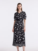 14 Momme Mulberry Silk Iris Printed Women Maxi Dress With Belt GOELIA