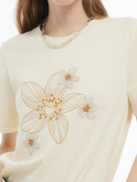 Flower Print Women Knit T-Shirt GOELIA