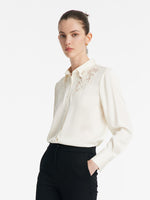 Mulberry Silk Embroidered Openwork Women Shirt GOELIA