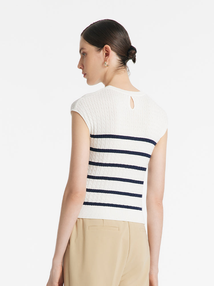 Acetate Knitted Striped Pullover Women Knit Top GOELIA