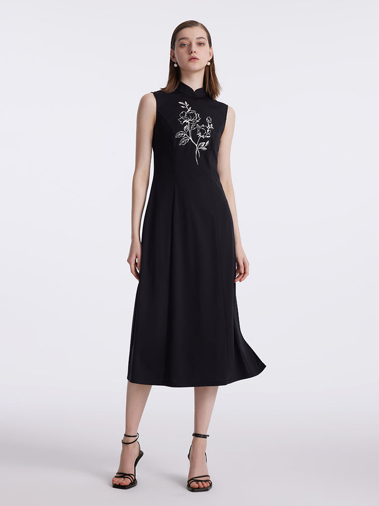 New-Chinese Style Embroidered Women Qipao Midi Dress GOELIA