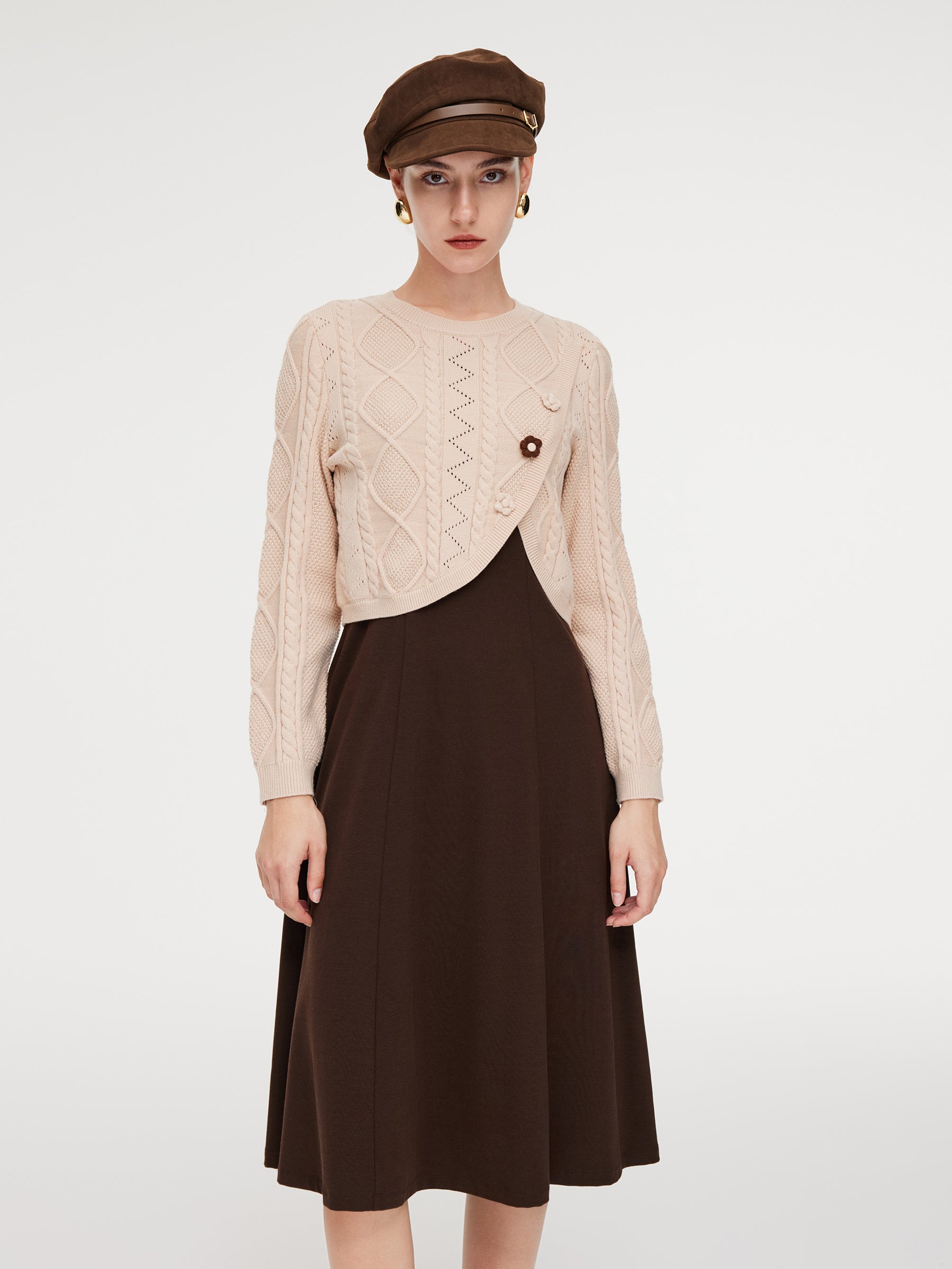 Lyocell Wool Blend Sweater And Knit Vest Dress Two-Piece Set GOELIA