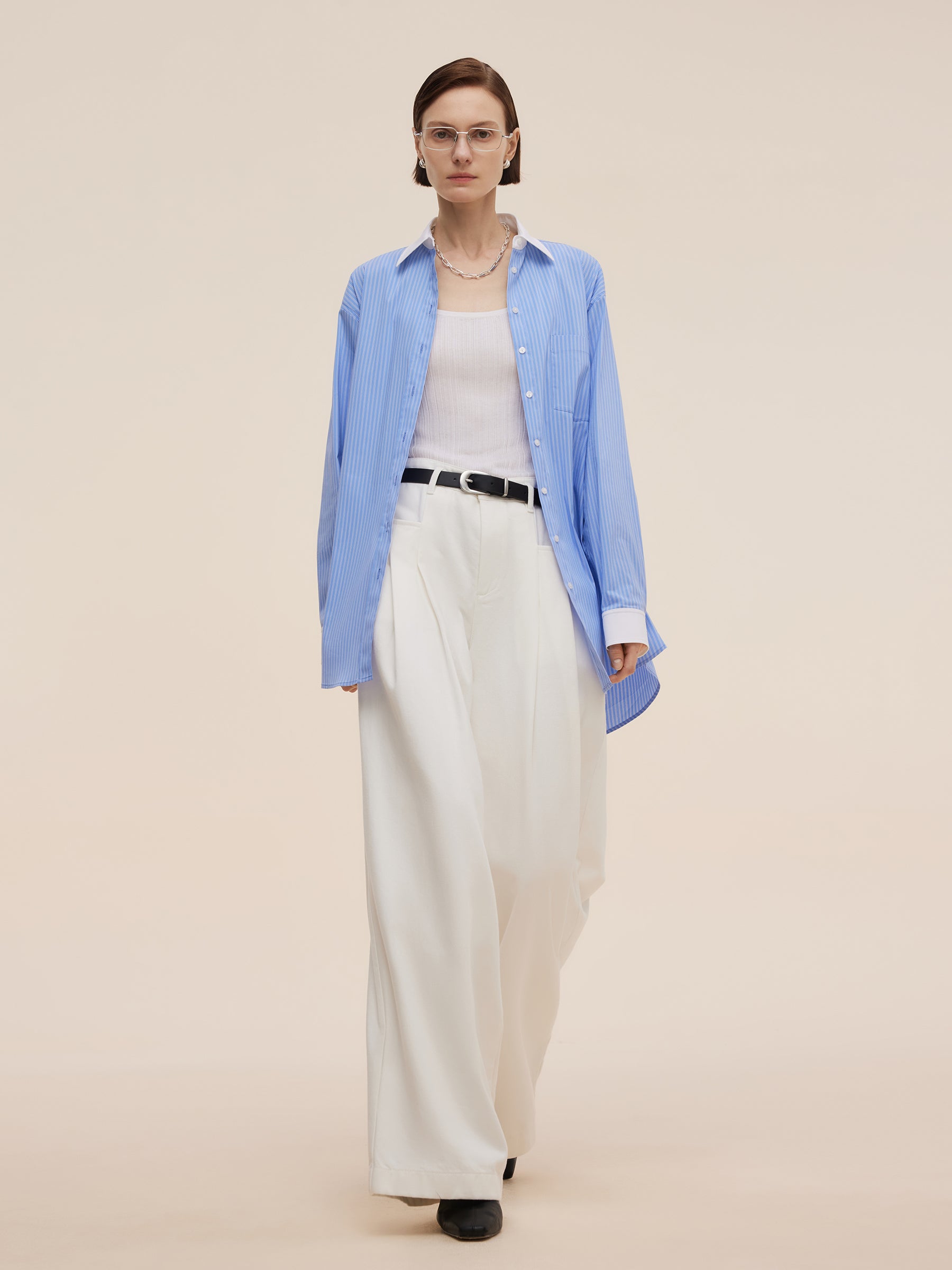 Color Block Stripe Women Oversized Shirt GOELIA