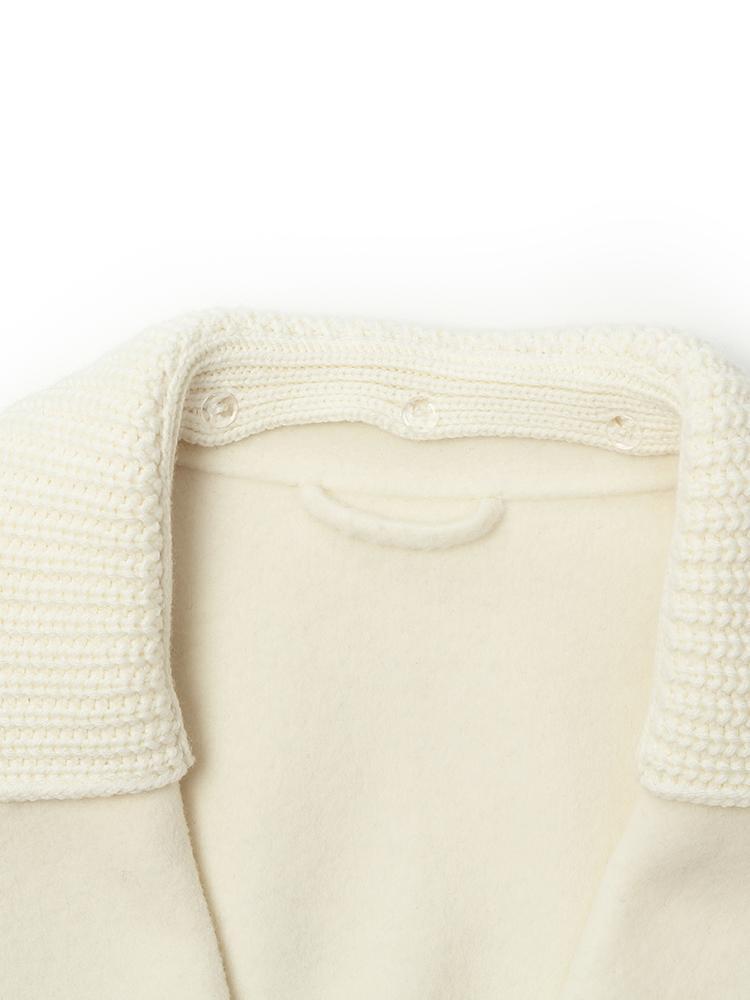 White Mid-Length Double-Faced Wool Women Coat With Detachable Collar GOELIA