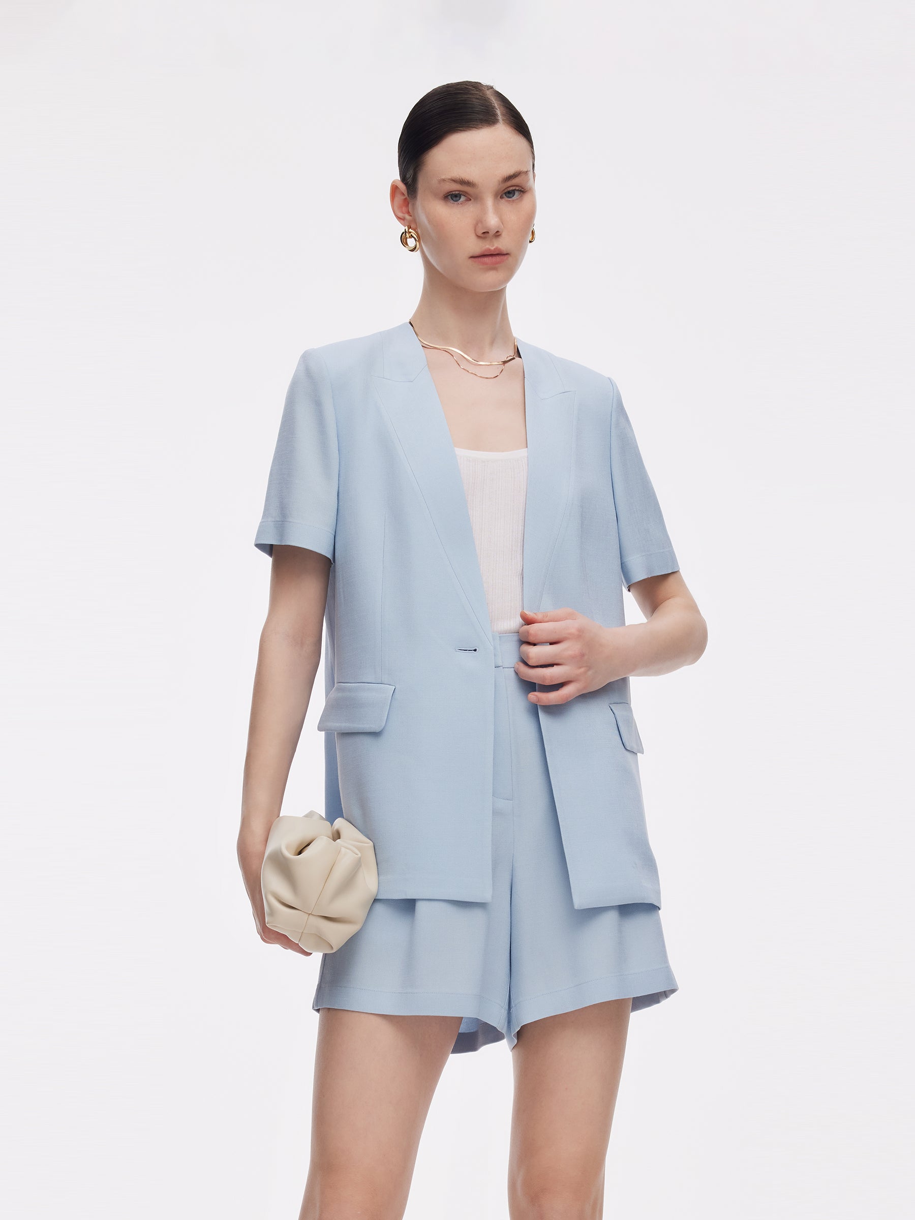 100% Acetate Women Short Sleeve Blazer GOELIA