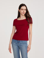 Lyocell Blend Off Shoulder Women Knit Top With Detachable Magnetic Flower GOELIA