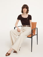 Tencel Cotton Blend Denim Women Straight Wide Leg Jeans GOELIA