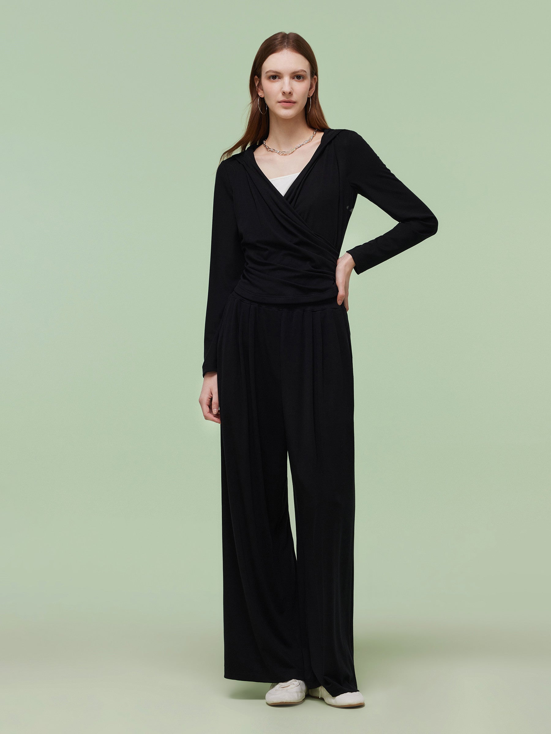 Tencel Blend Hoodie And Wide Leg Pants Two-Piece Set GOELIA