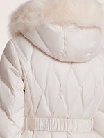 Gathered Waist Long Goose Down Garment With Faux-Fur Collar GOELIA
