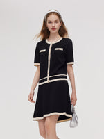 Lyocell Blend Contrast Trim Cardigan And Mini Skirt Two-Piece Set GOELIA