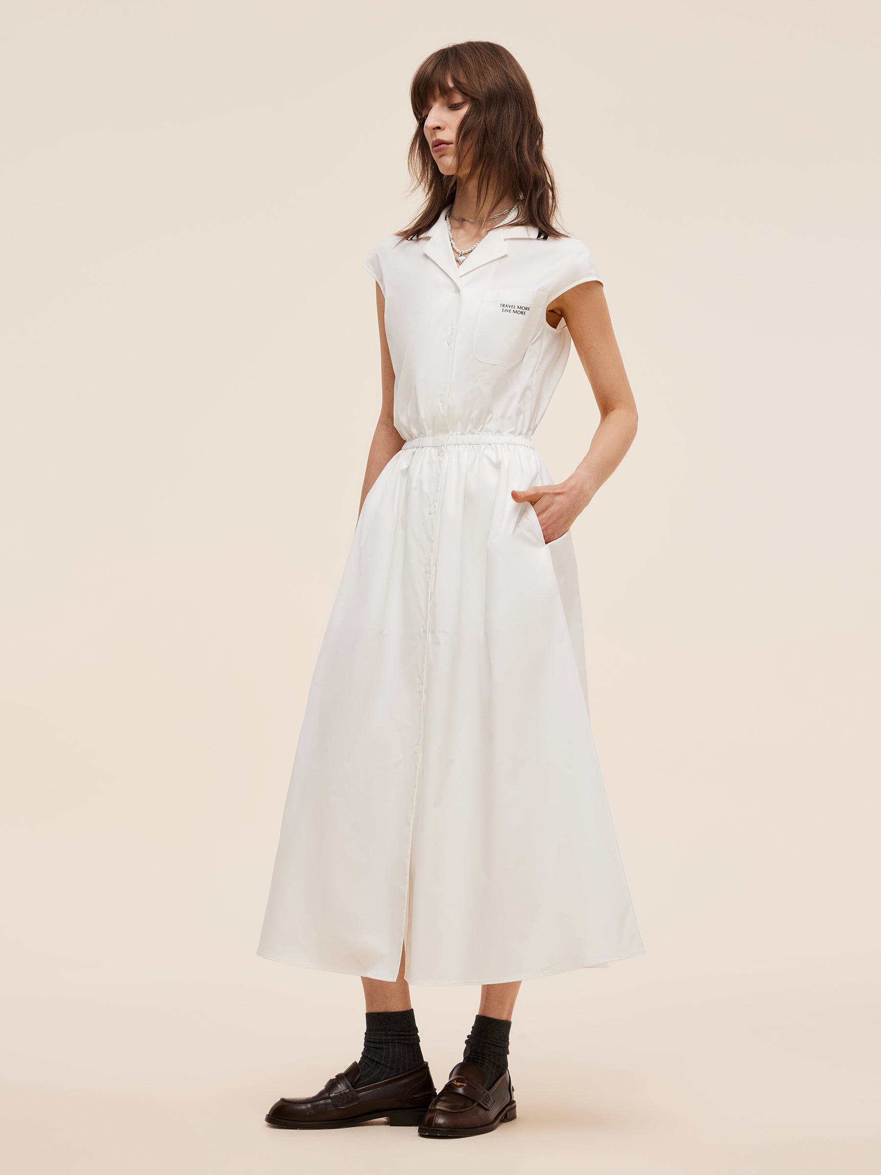Cap Sleeve Women Gathered Waist Maxi Dress GOELIA