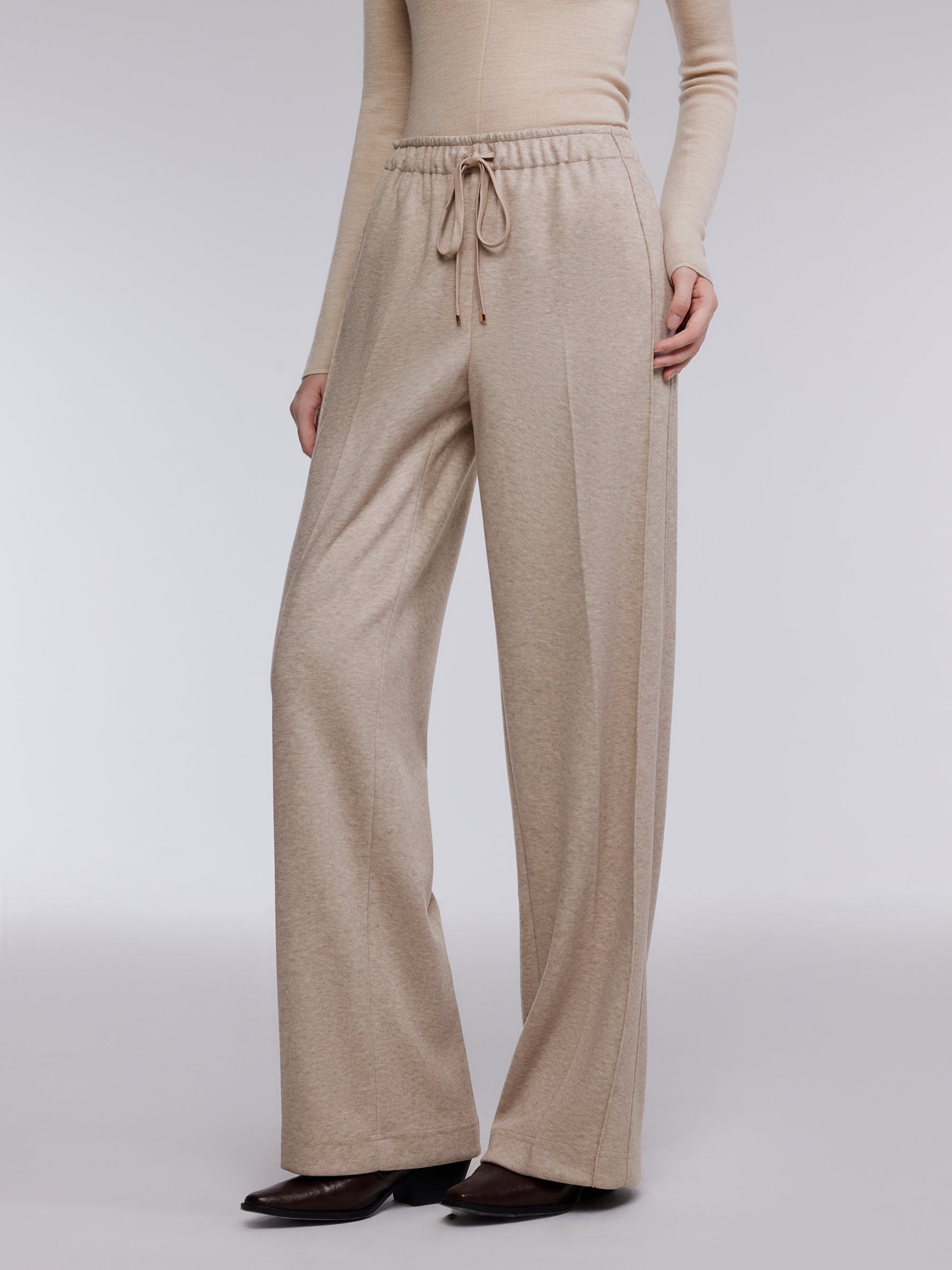 [Preview] Drawstring Waist Straight Leg Women Knit Pants GOELIA