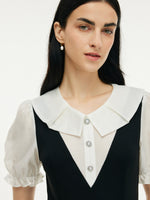 Faux Two-Piece A-Line Women Puff Sleeve Knit Mini Dress GOELIA