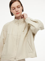 Cotton Blend Zip-Up Women Cocoon Cropped Jacket GOELIA