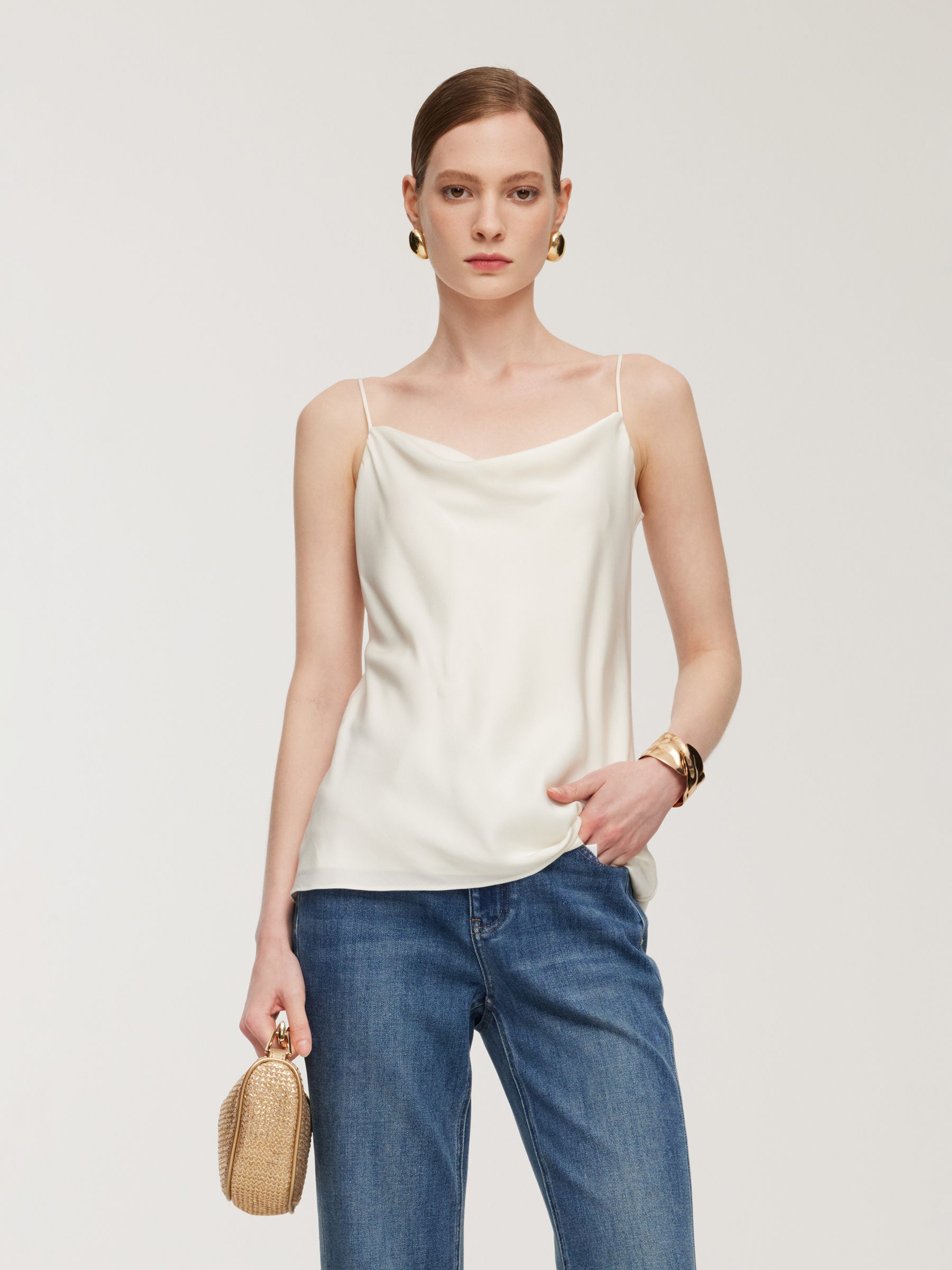 [Preview] 22MM Mulberry Silk Cowl Neck Women Camisole With Scrunchie GOELIA