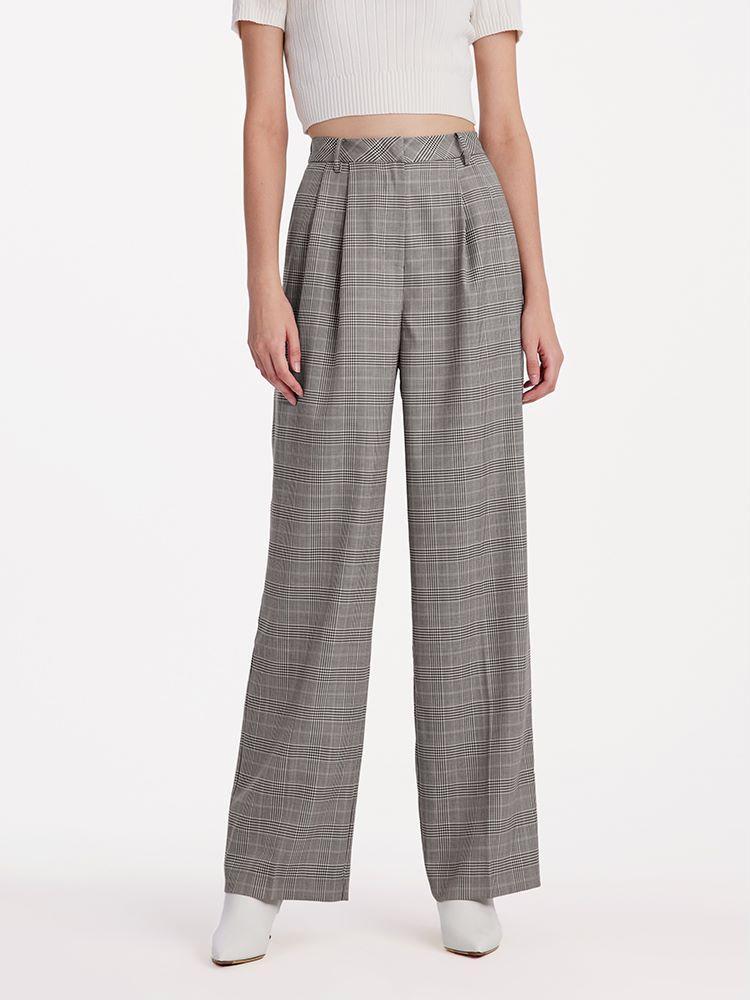 Worsted Wool Plaid Straight Full Length Pants GOELIA